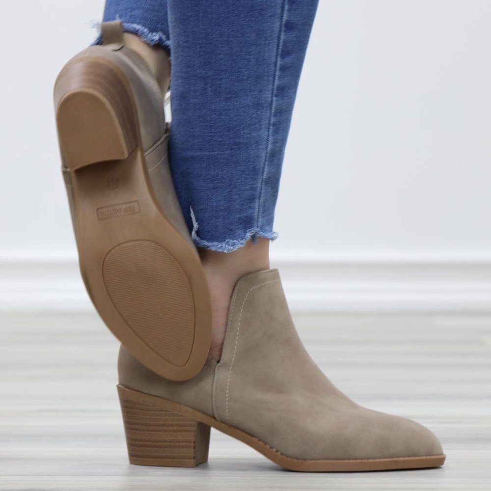 Khaki Pointy Toe Open Side Ankle Booties - Picture 4 of 15